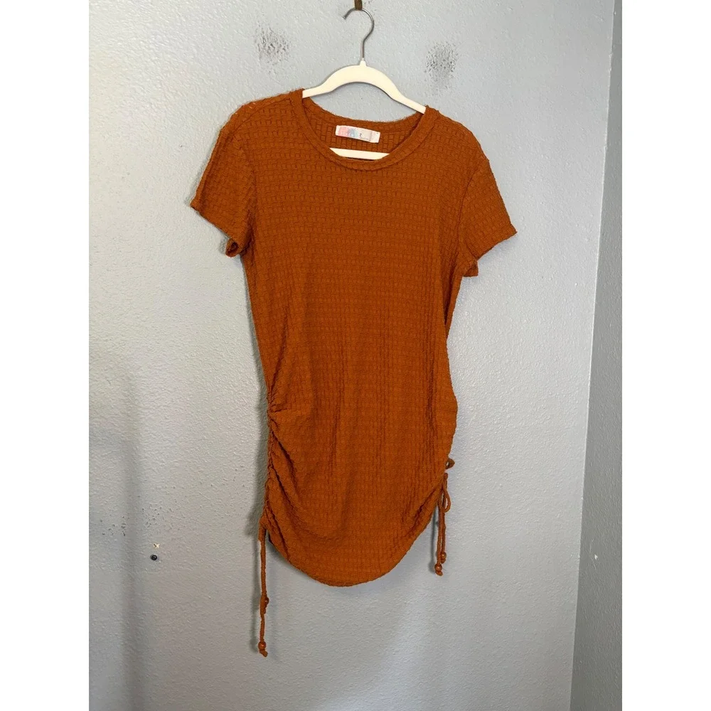 Free People Beach Tate Ruched Side Mini Dress Waffle Knit Pretty Penny Medium